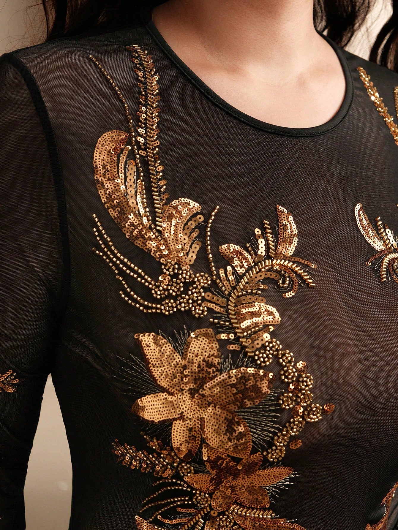 Elegant Floral Patch Bodycon Dress - Stylish Plus Size Spring Outfit Black / 0XL Black / 1XL Black / 2XL Black / 0XL-Black / 1XL-Black / 2XL-Black / 3XL-Gold / 0XL-Gold / 1XL-Gold / 2XL-Gold / 3XL-