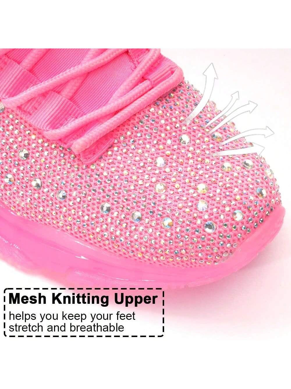 Trendy Pink Rhinestone Mesh Slip-On Sneakers for Women - Breathable Glitter Walking Shoes Default Title Default Title-
