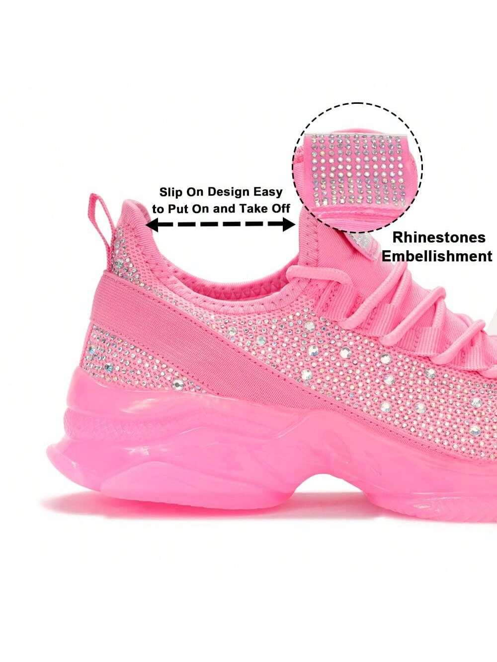 Trendy Pink Rhinestone Mesh Slip-On Sneakers for Women - Breathable Glitter Walking Shoes Default Title Default Title-