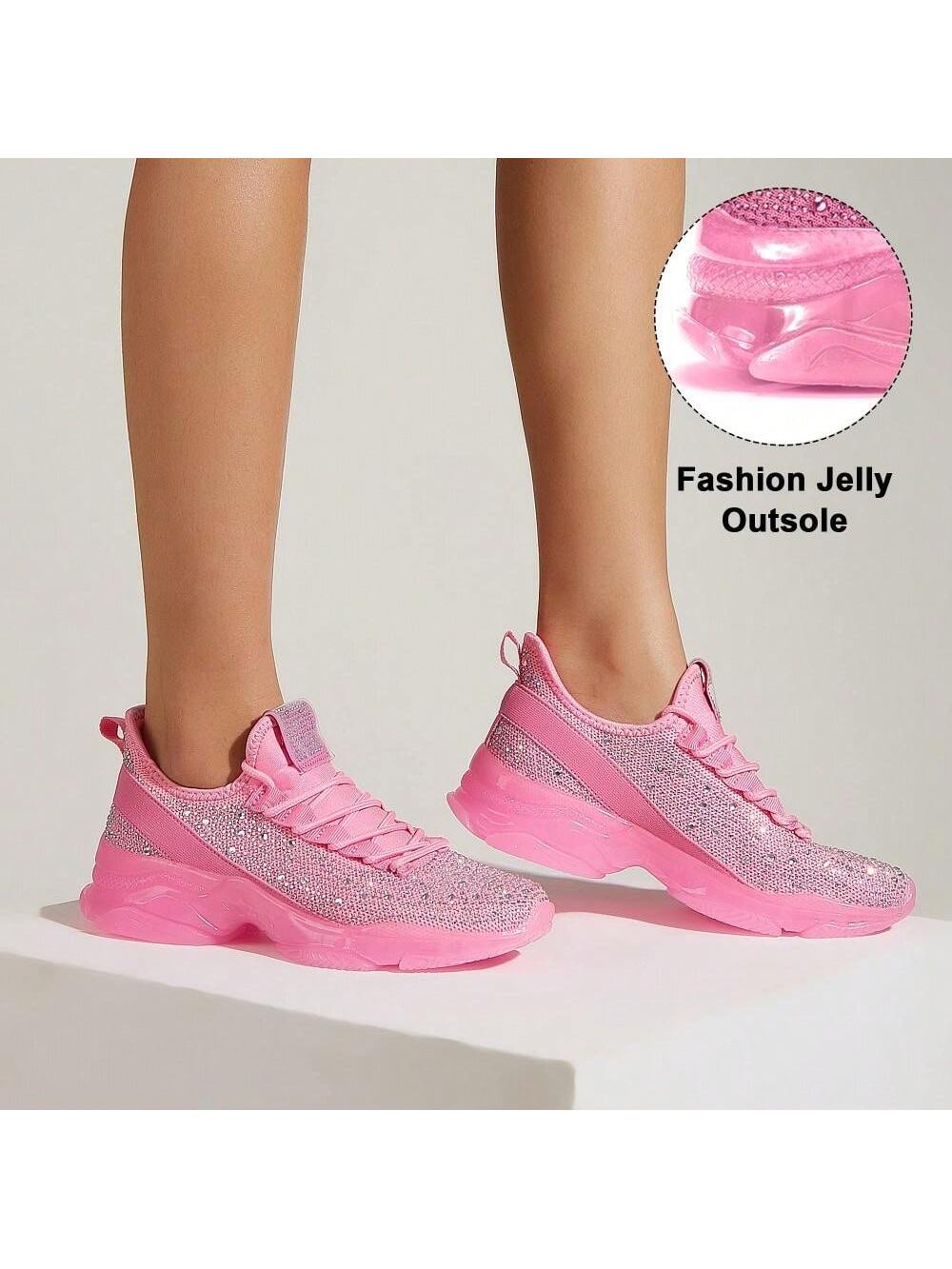Trendy Pink Rhinestone Mesh Slip-On Sneakers for Women - Breathable Glitter Walking Shoes Default Title Default Title-