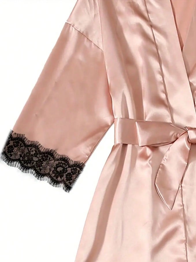 Floral Lace Trim Silk Satin Pajama Set for Women – 4-Piece Luxury Sleepwear with Robe Purple / S Purple / M Purple / L Purple / S-Purple / M-Purple / L-Purple / XL-Purple / XXL-Dusty Pink / S-Dusty Pink / M-Dusty Pink / L-Dusty Pink / XL-Dusty Pink / XXL-