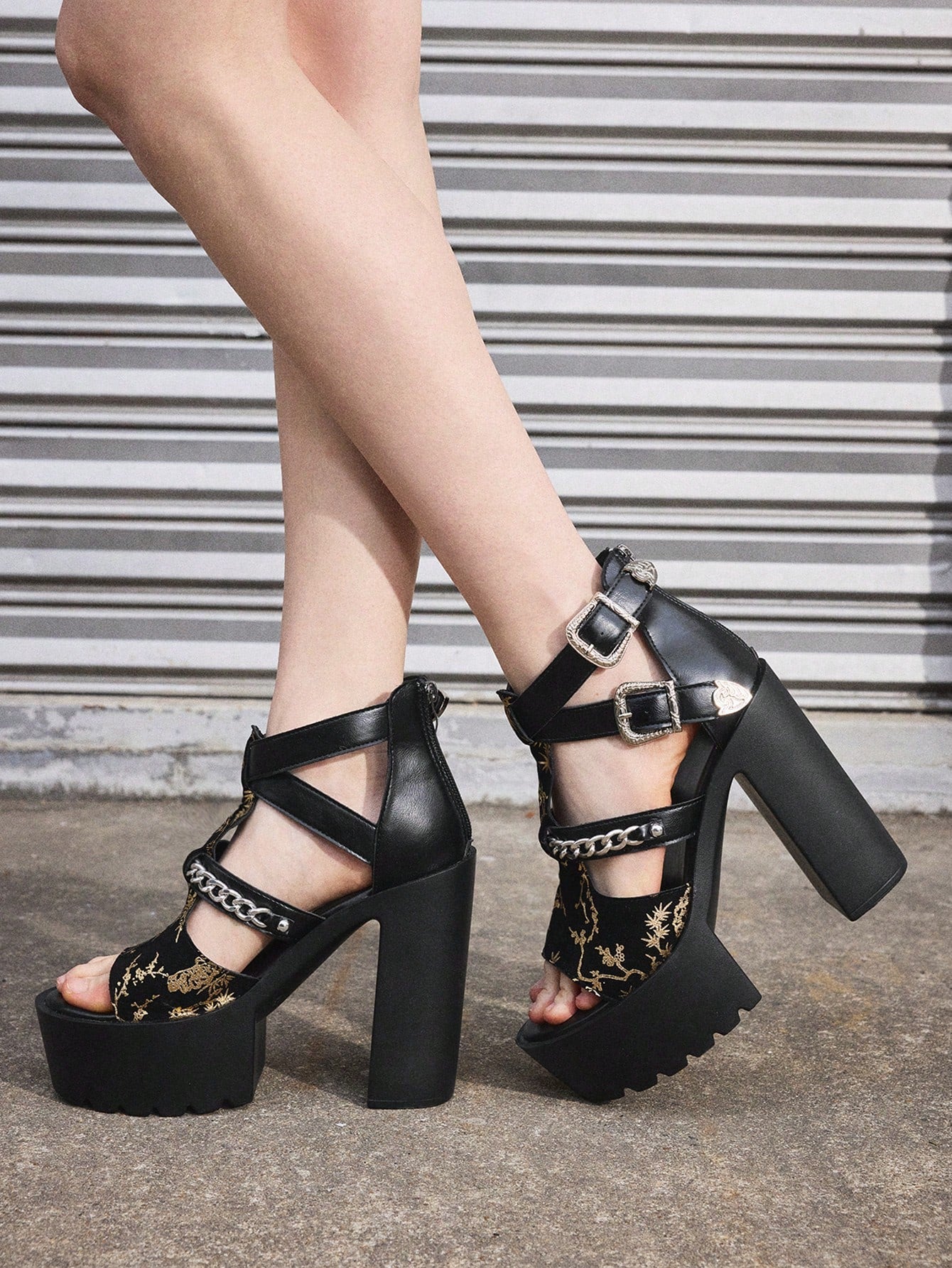 Floral Elegance: Adjustable Buckle High Heel Sandals for Stylish Women CN35 CN36 CN37 CN35-CN36-CN37-CN38-CN39-CN40-CN41-CN42-CN43-