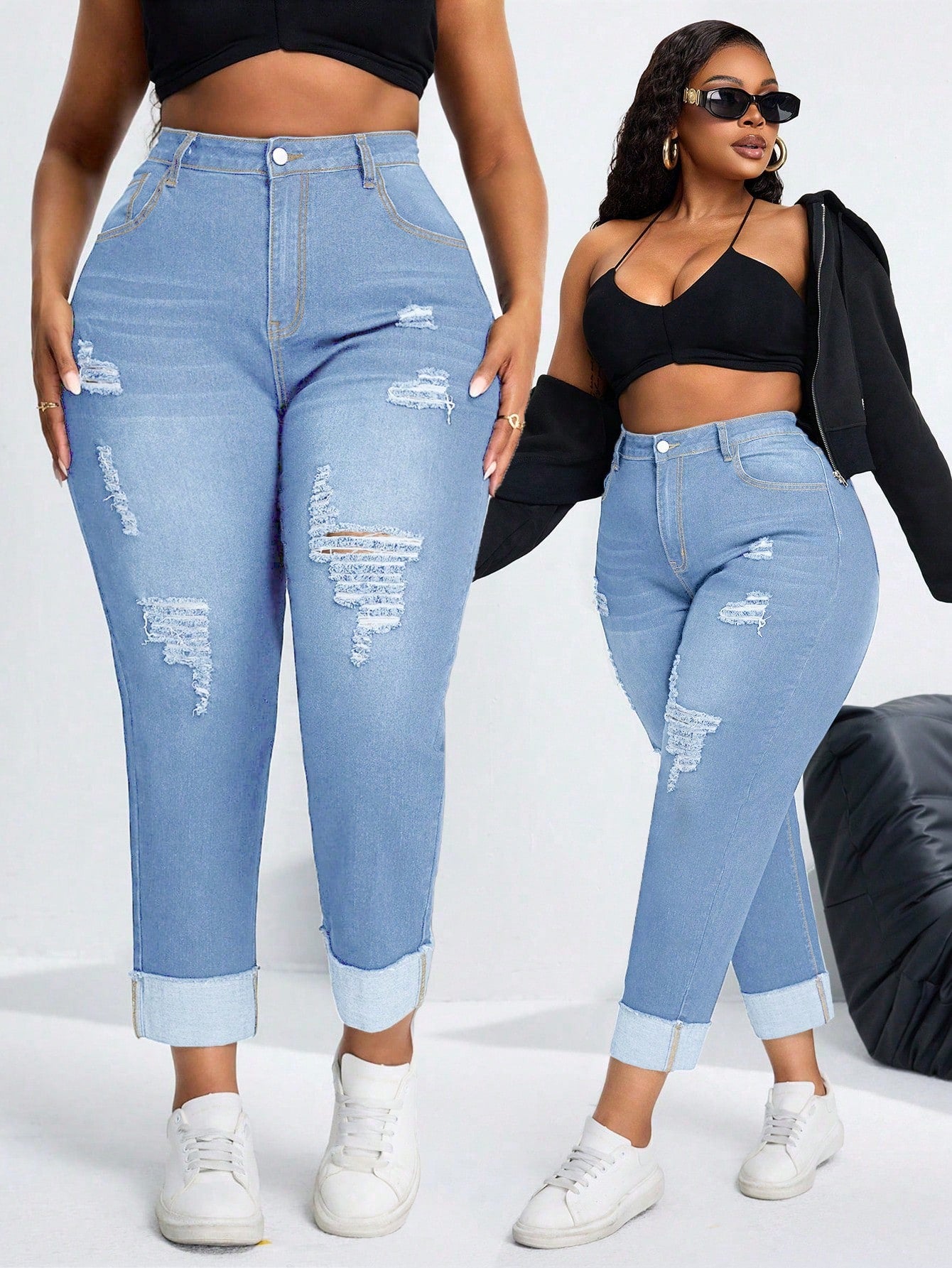 Plus Size Stretchy Denim Pants for Fashion-Forward Looks Light Wash-3