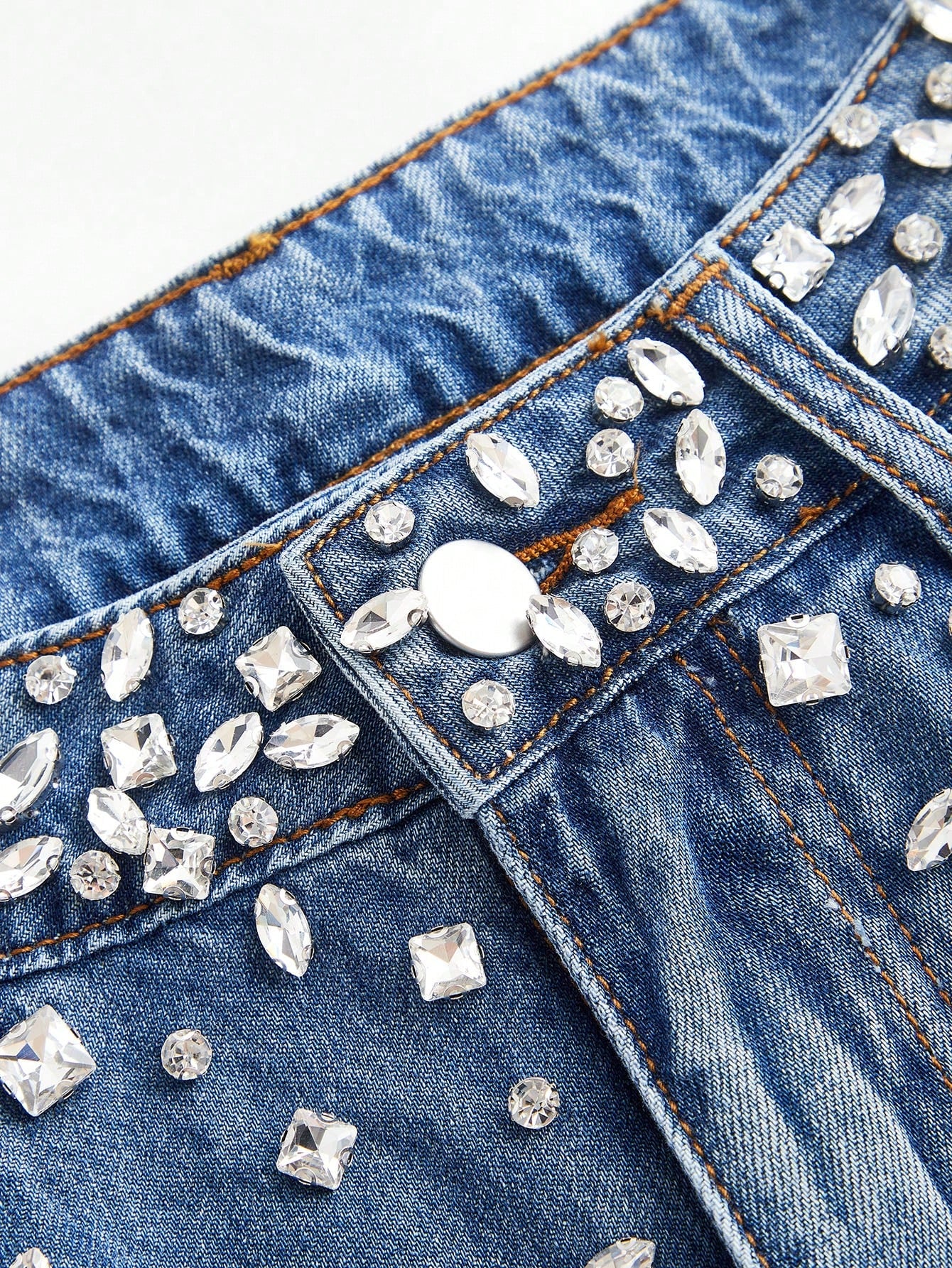 Elegant Women’s Rhinestone-Embellished Loose Straight Leg Jeans S M L S-M-L-XL-