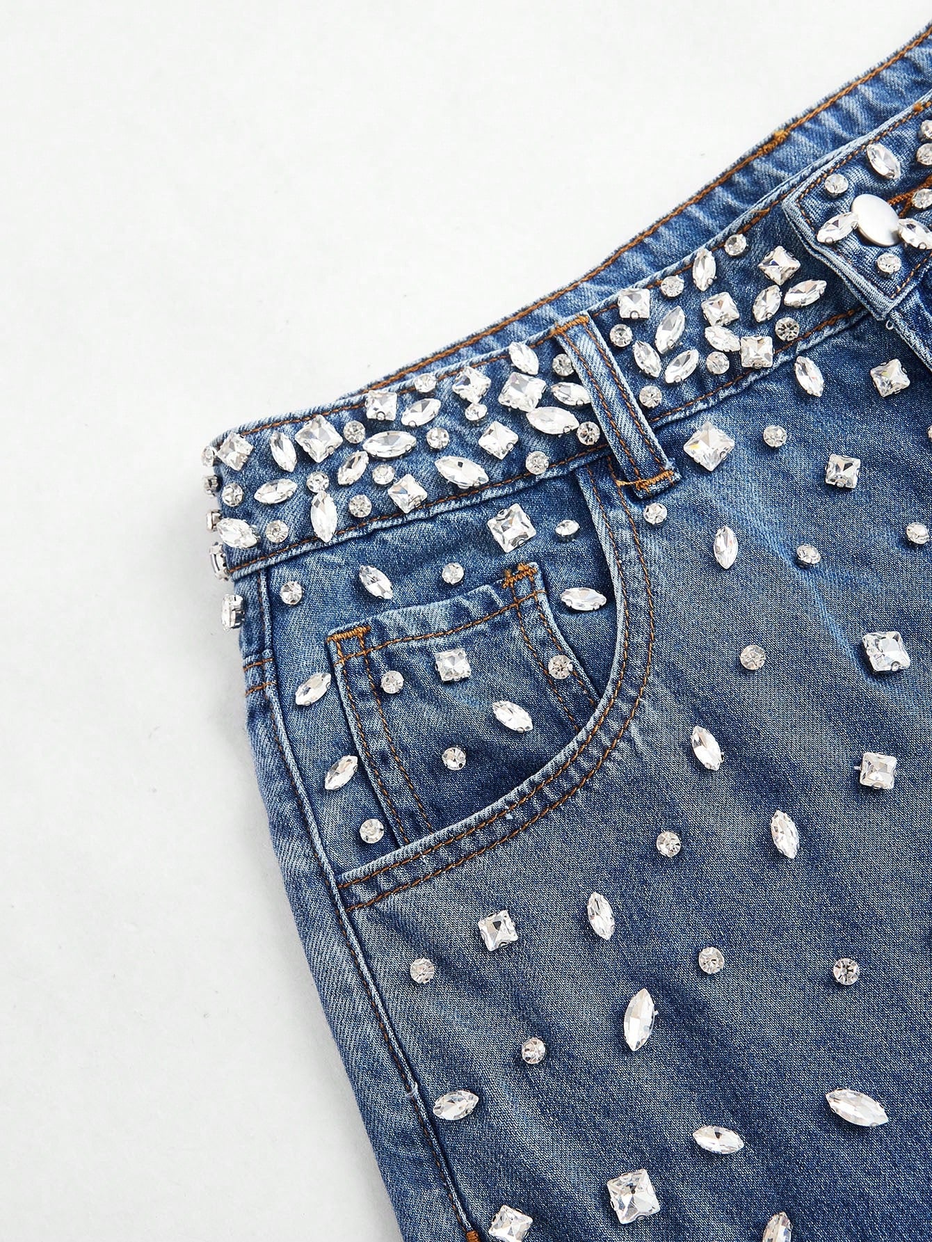 Elegant Women’s Rhinestone-Embellished Loose Straight Leg Jeans S M L S-M-L-XL-
