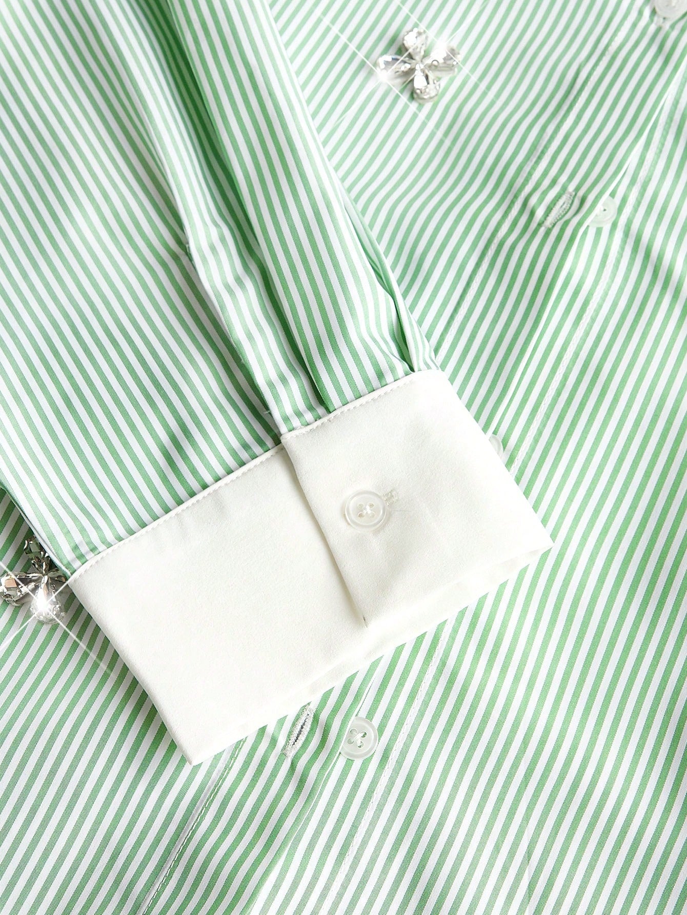 Chic Striped Long Sleeve Blouse with Pearl Rhinestone Eyes - Elegant Casual Top for Spring Blue / 1XL Blue / 2XL Blue / 3XL Blue / 1XL-Blue / 2XL-Blue / 3XL-Blue / 4XL-Green / 1XL-Green / 2XL-Green / 3XL-Green / 4XL-