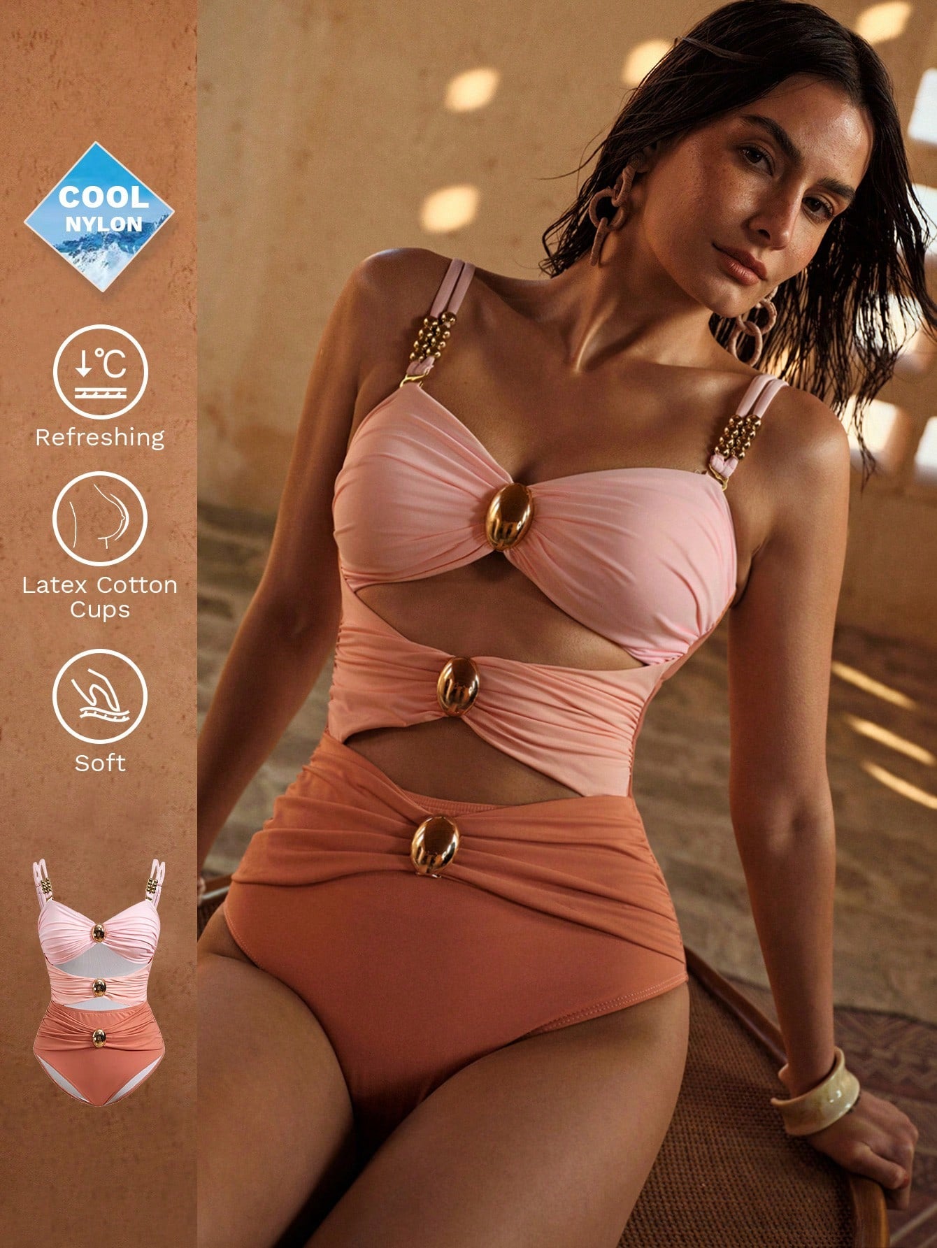 MOTF Premium Colorblock Cut-Out One-Piece Swimsuit for Trendy Summer Style S M L S-M-L-XL-