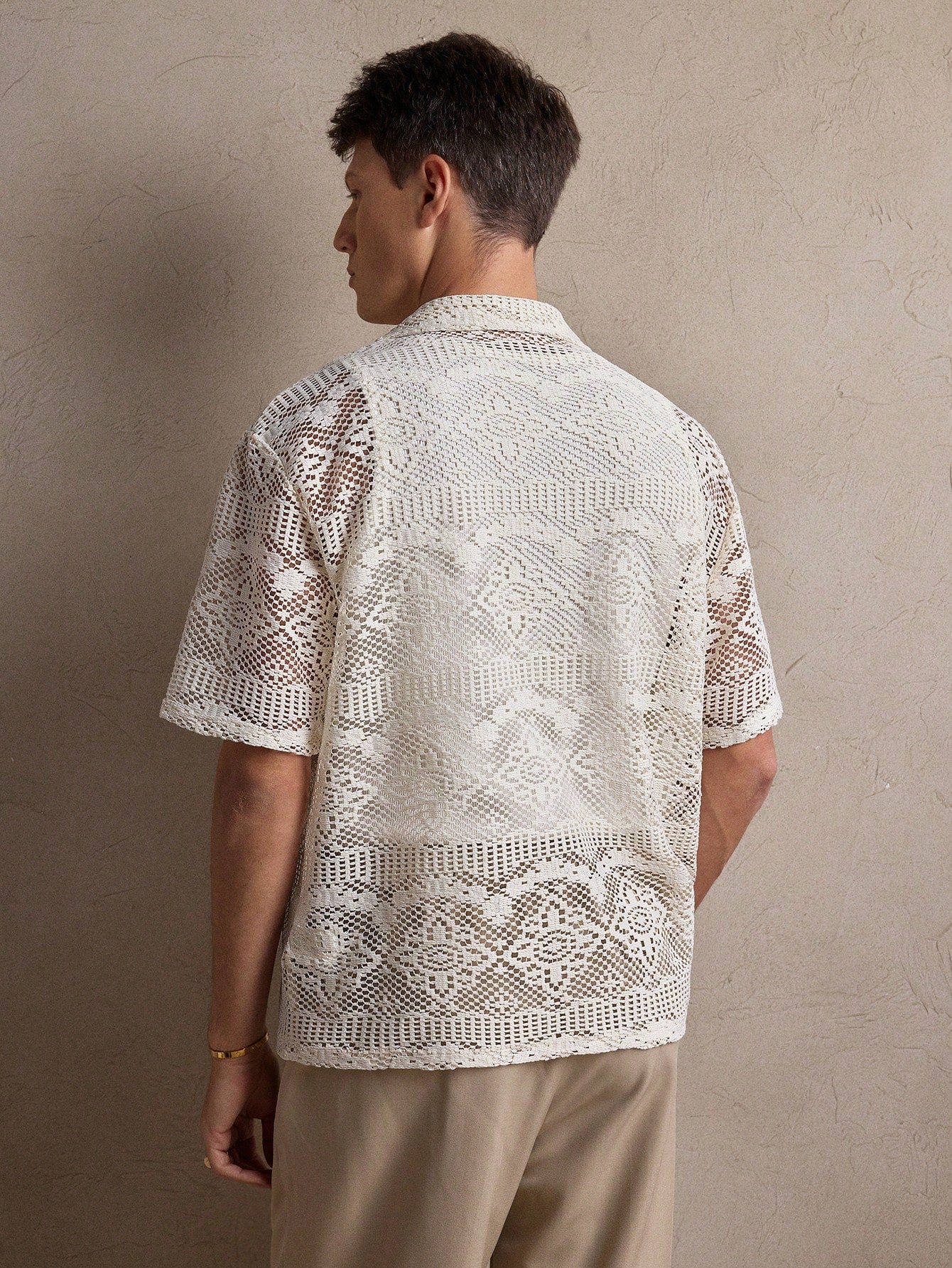 Men's Knit Crocheted Apricot Shirt - Perfect for Summer Weddings, Everyday Casual Wear S M L S-M-L-XL-