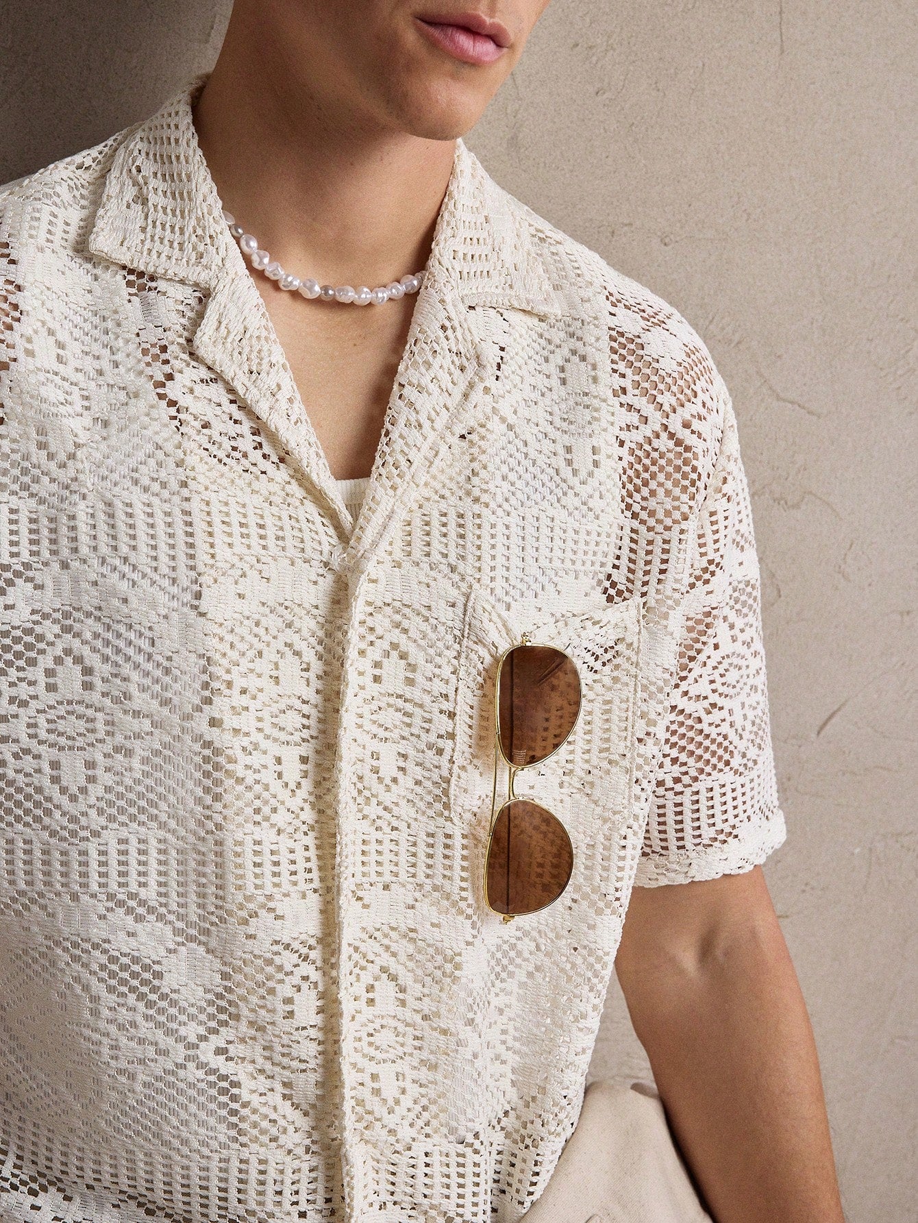 Men's Knit Crocheted Apricot Shirt - Perfect for Summer Weddings, Everyday Casual Wear S M L S-M-L-XL-