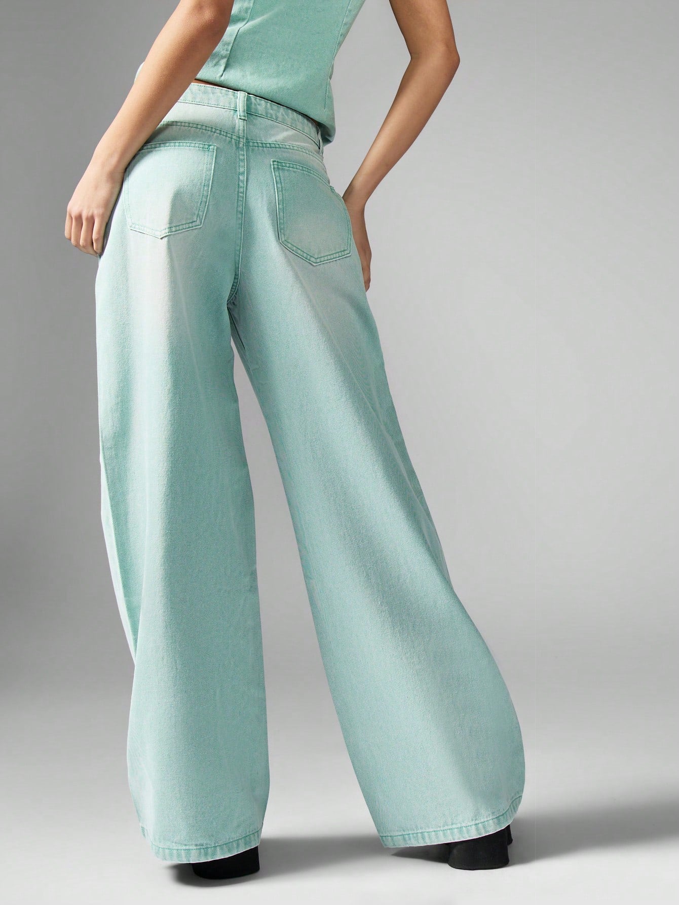 High-Waisted Wide Leg Rigid Denim Jeans 25 26 27 25-26-27-28-29-30-