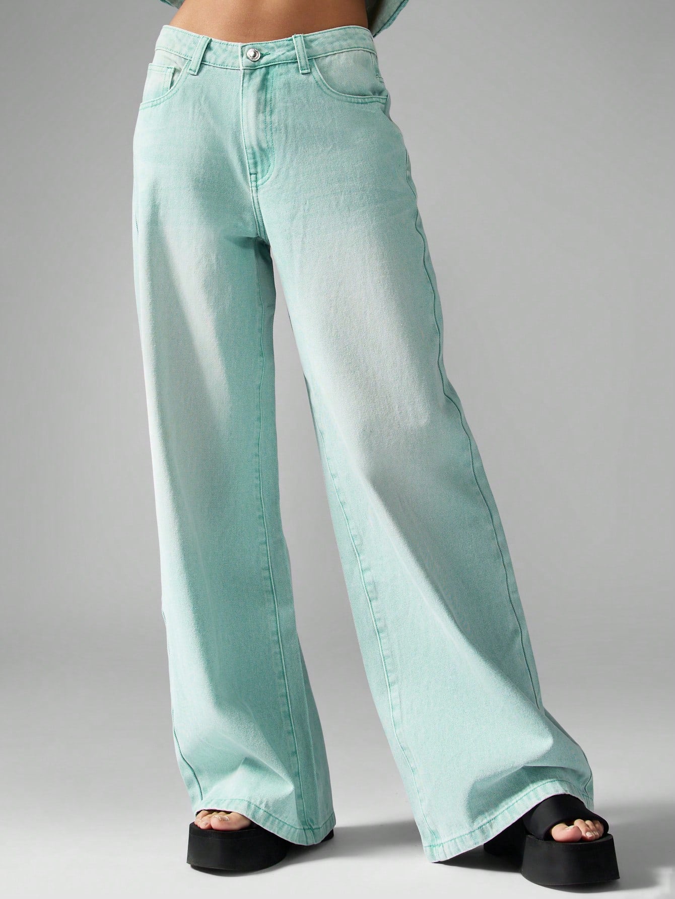 High-Waisted Wide Leg Rigid Denim Jeans 25 26 27 25-26-27-28-29-30-