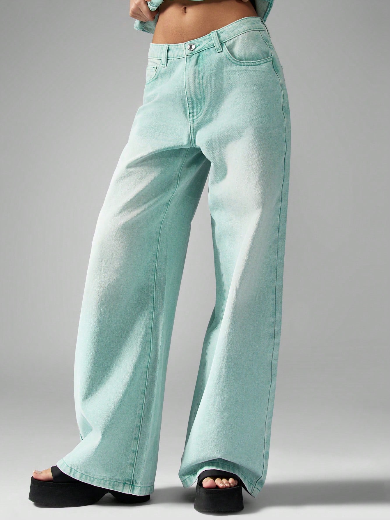 High-Waisted Wide Leg Rigid Denim Jeans 25 26 27 25-26-27-28-29-30-
