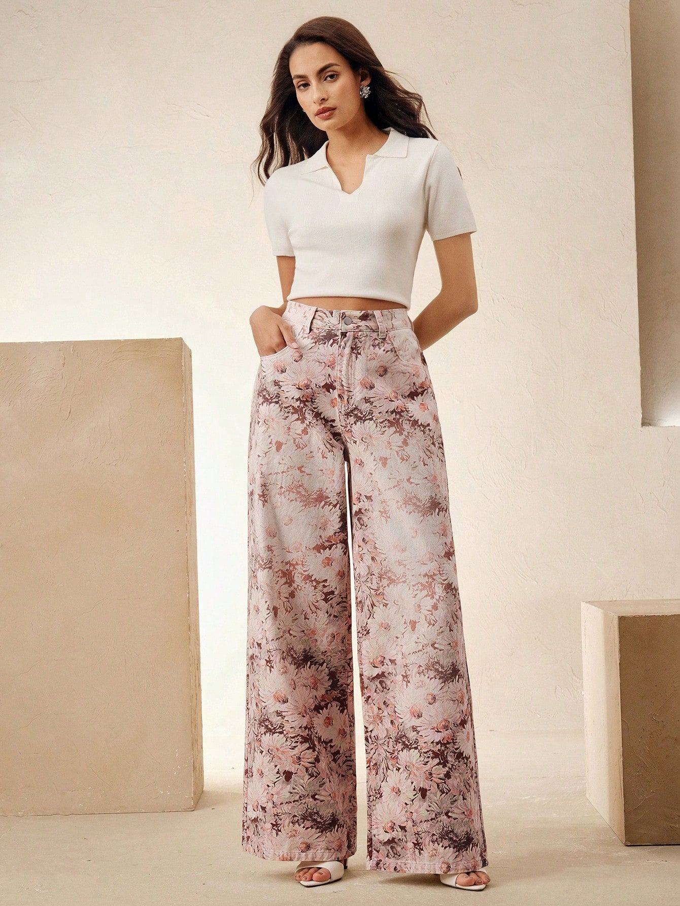Vintage-Inspired High-Waisted Wide Leg Jeans for Women - Printed Style Pink / S Pink / M Pink / L Pink / S-Pink / M-Pink / L-Pink / XL-Yellow / S-Yellow / M-Yellow / L-Yellow / XL-Blue / S-Blue / M-Blue / L-Blue / XL-