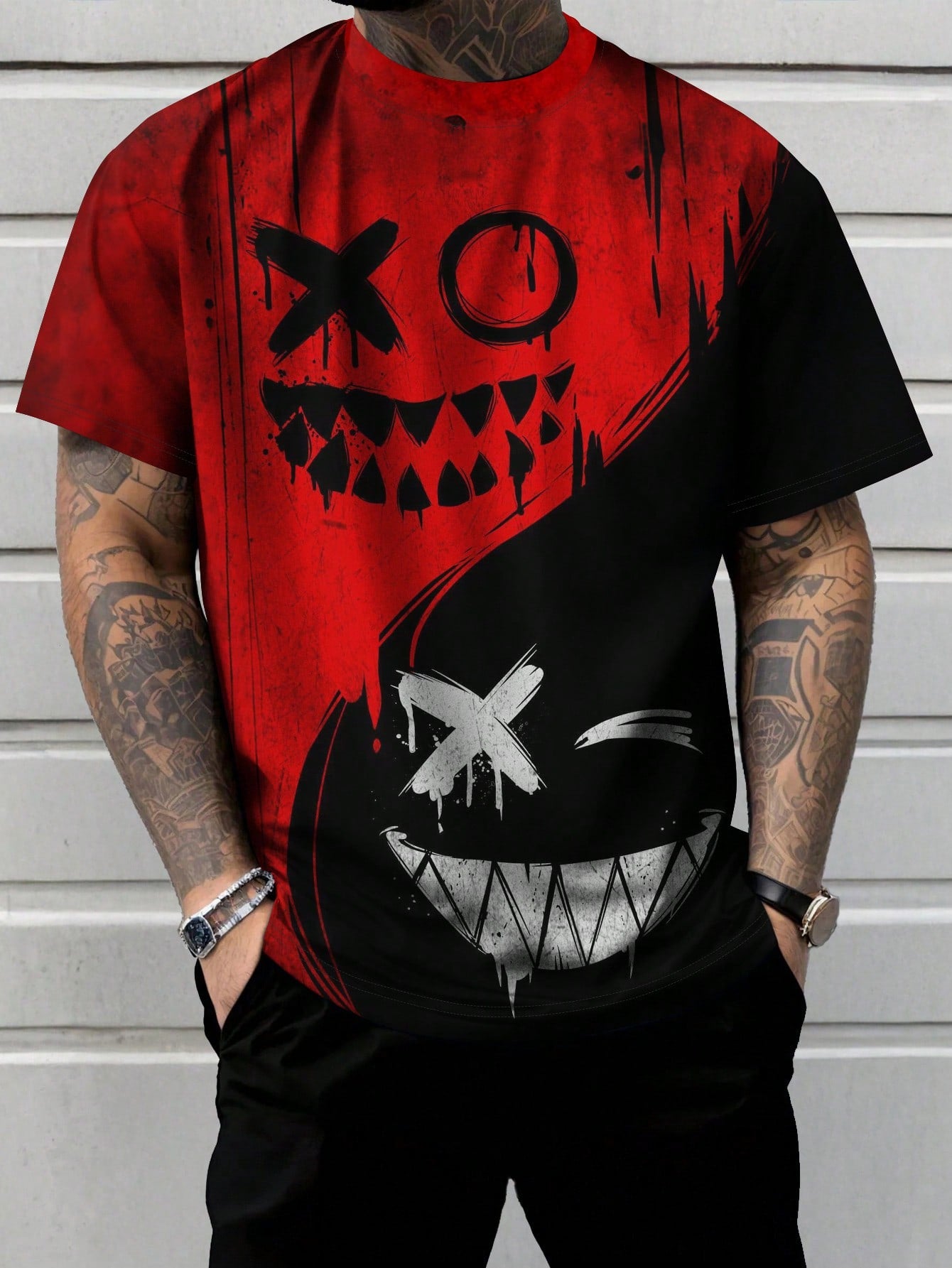 Plus Size Men's Funny Graphic Crew Neck T-Shirt - Perfect Casual Summer Style Red