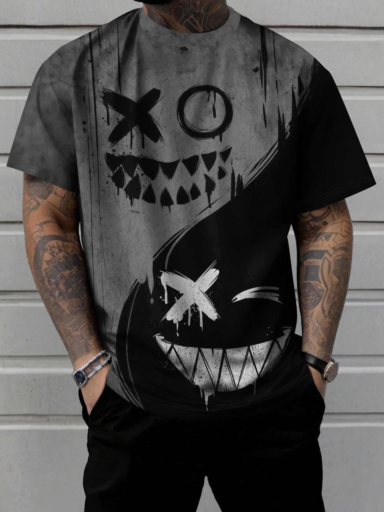 Plus Size Men's Funny Graphic Crew Neck T-Shirt - Perfect Casual Summer Style Dark Grey