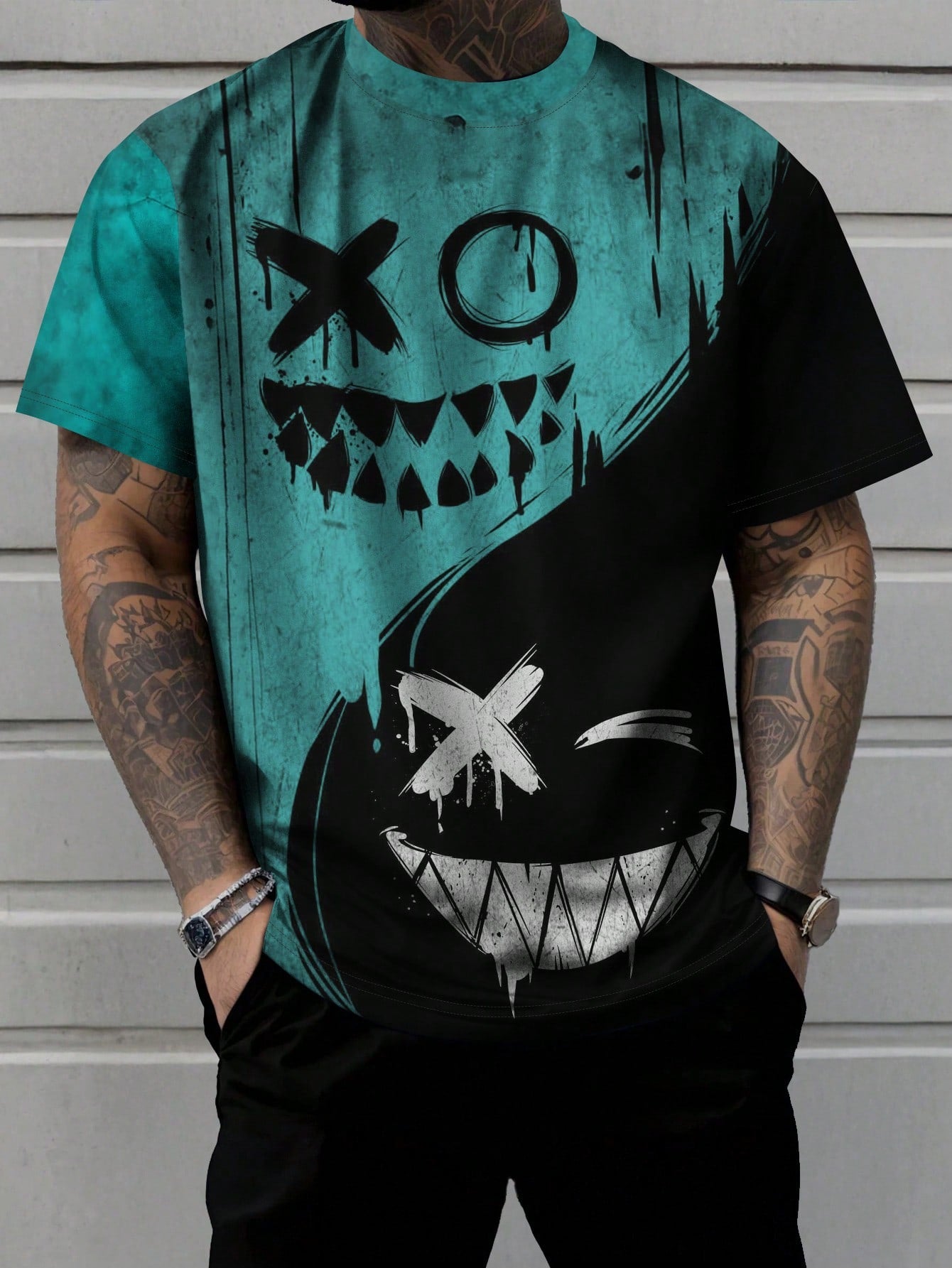 Plus Size Men's Funny Graphic Crew Neck T-Shirt - Perfect Casual Summer Style Blue