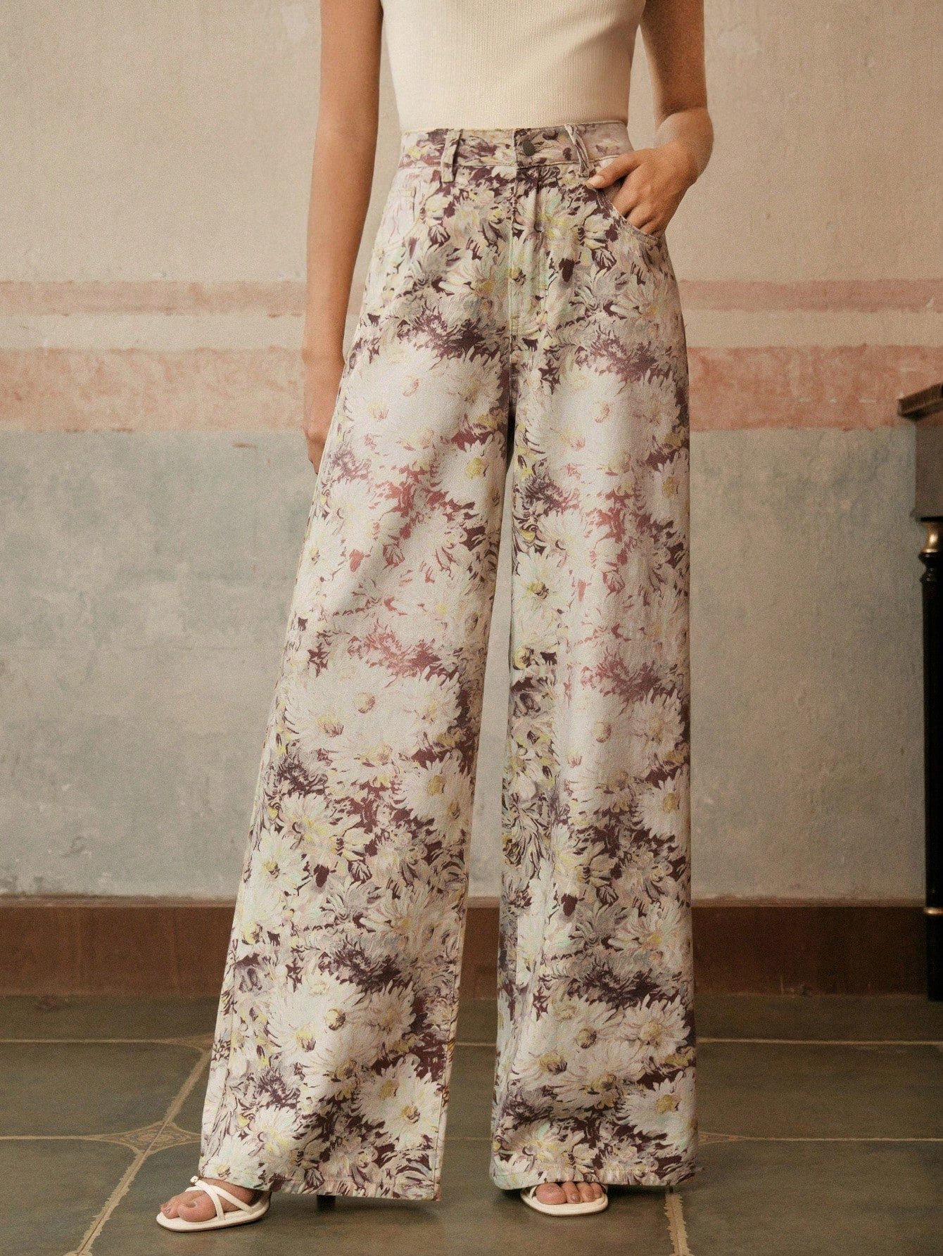 Vintage-Inspired High-Waisted Wide Leg Jeans for Women - Printed Style Pink / S Pink / M Pink / L Pink / S-Pink / M-Pink / L-Pink / XL-Yellow / S-Yellow / M-Yellow / L-Yellow / XL-Blue / S-Blue / M-Blue / L-Blue / XL-