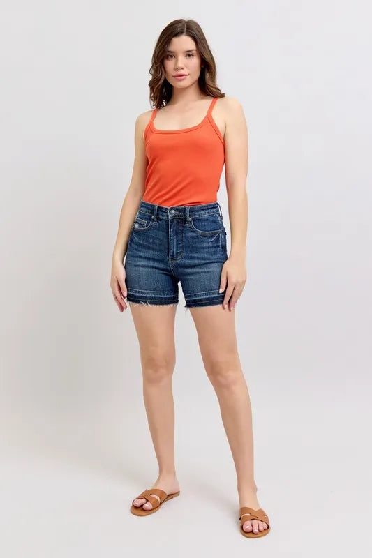 Judy Blue High Waist Tummy Control Destroy Release Hem Denim Shorts DK / S DK / L DK / M DK / S-DK / L-DK / M-DK / 1XL-DK / 3XL-DK / 2XL-
