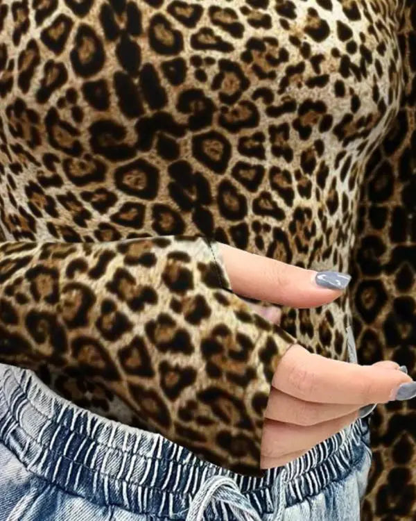 Chic Leopard Print Cold Shoulder Slim Fit Long Sleeve Tee Leopard / S(4) Leopard / M(6) Leopard / L(8-10) Leopard / S(4)-Leopard / M(6)-Leopard / L(8-10)-Leopard / XL(12)-