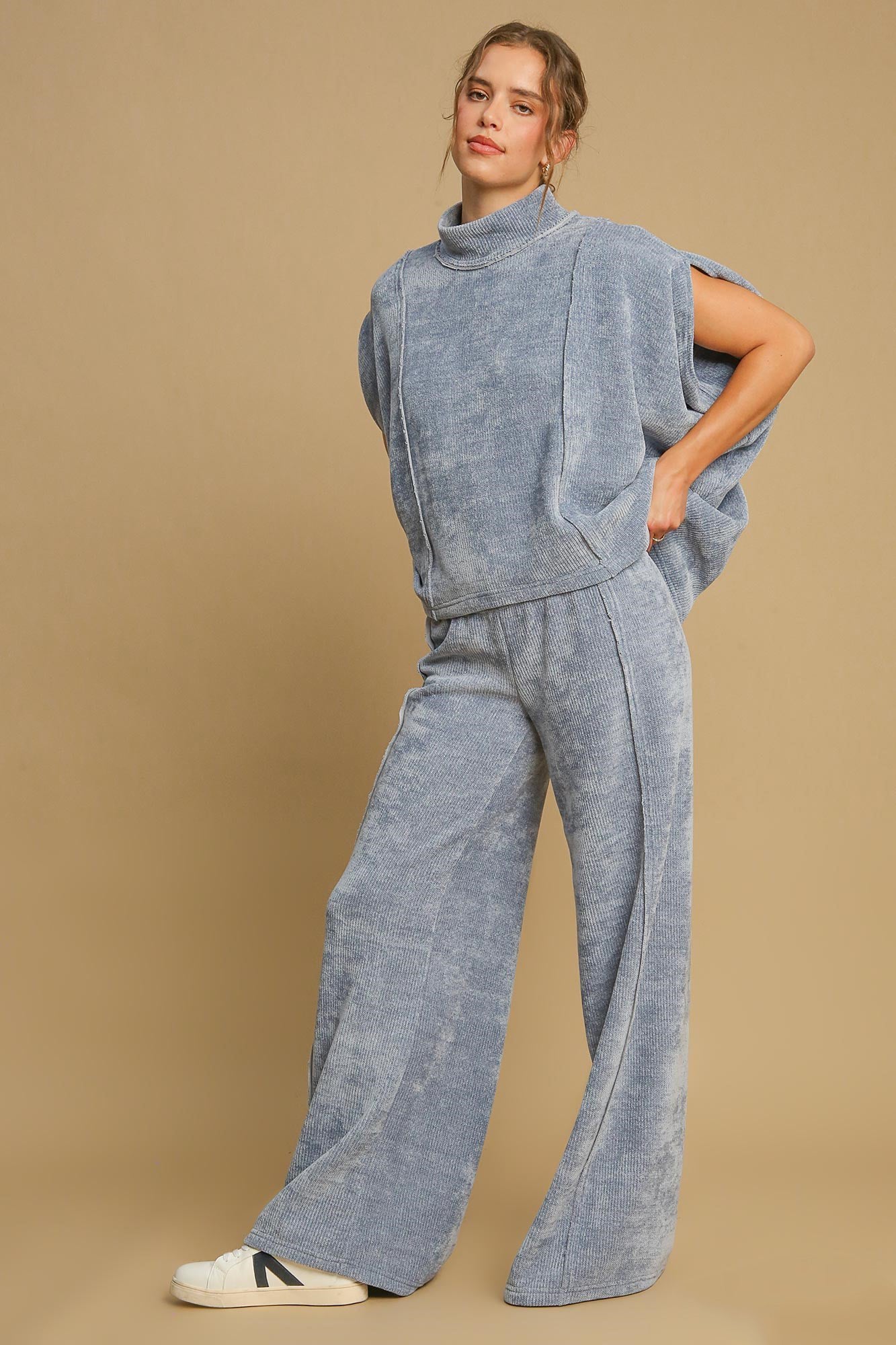 Umgee Elastic Waist Wide Leg Pants Light Blue / S Light Blue / M