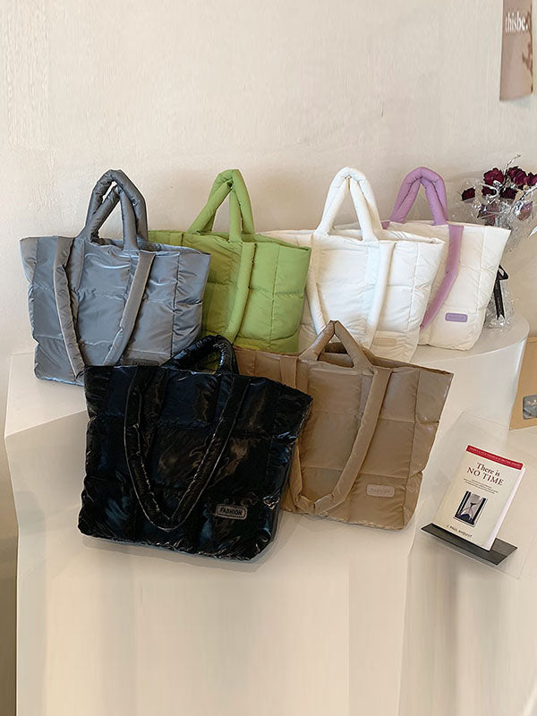 Chic Split Joint Padded Tote Bag – Stylish & Versatile Handbag for Every Occasion GRAY / One_size WHITE / One_size BLACK / One_size GRAY / One_size-WHITE / One_size-BLACK / One_size-BROWN / One_size-GREEN / One_size-PURPLE / One_size-