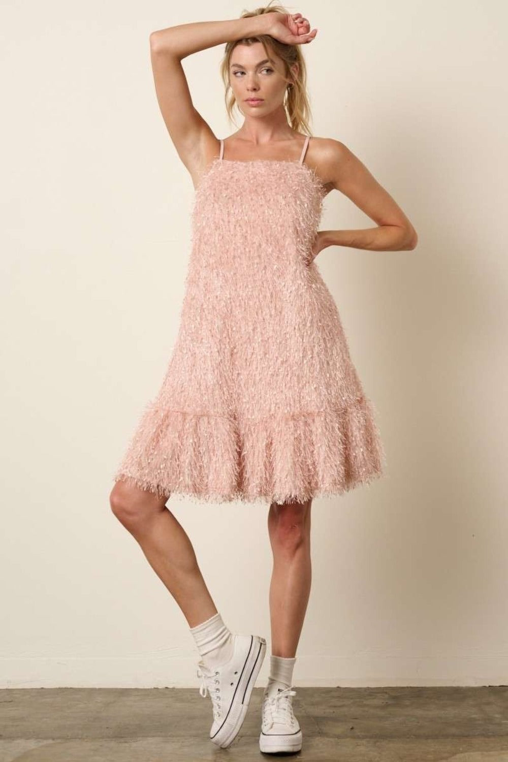 Mittoshop Feather Ruffle Hem Mini Cami Dress Blush / S Blush / M