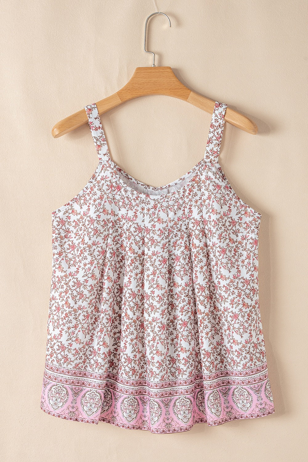 Floral Pleated Detail Scoop Neck Tank