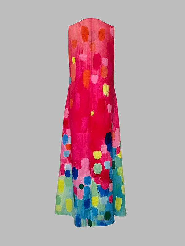 Chic and Flowy Contrast Color Printed V-Neck Maxi Dress – Effortless Style for Every Occasion! COLORFUL / S COLORFUL / M COLORFUL / L COLORFUL / S-COLORFUL / M-COLORFUL / L-COLORFUL / XL-COLORFUL / 2XL-
