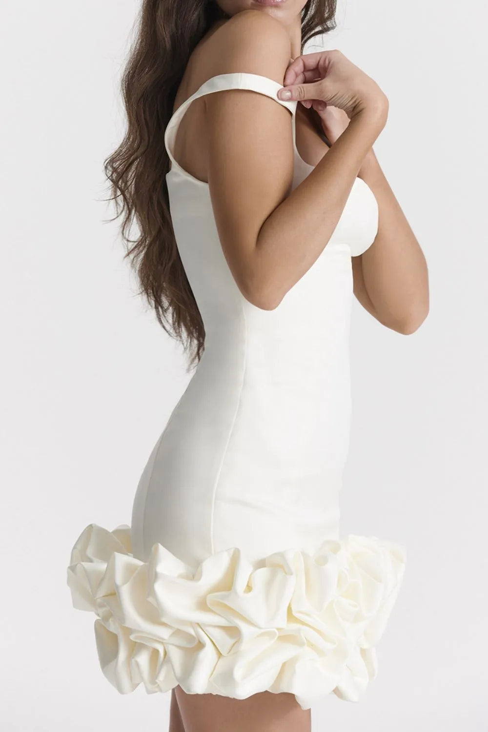 Ruched Square Neck Sleeve Mini Dress