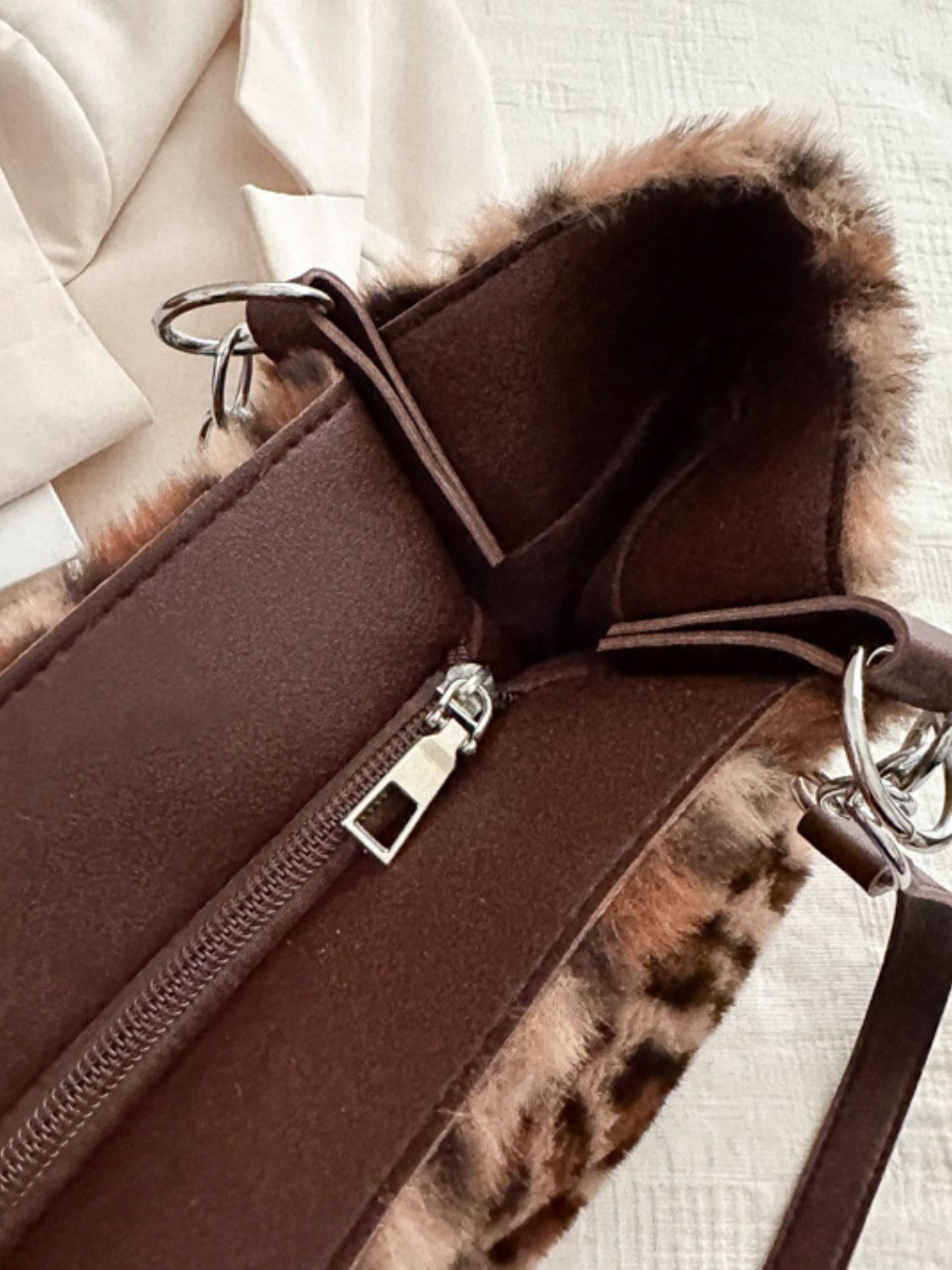 Faux Fur Leopard Shoulder Bag Brown / One Size Beige / One Size
