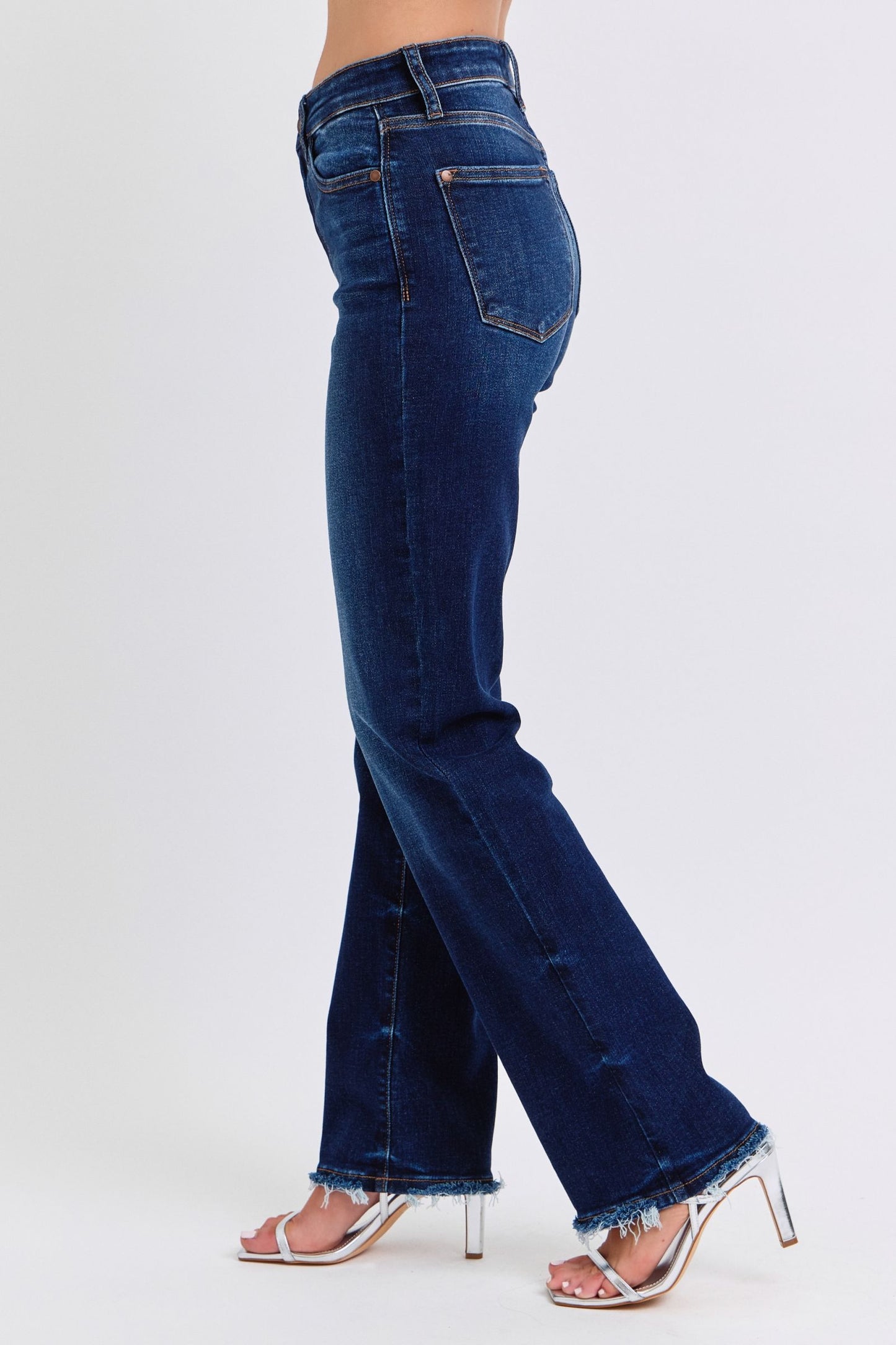 Judy Blue Full Size Raw Hem Straight Leg Jeans Dark / 0(24) Dark / 1(25)