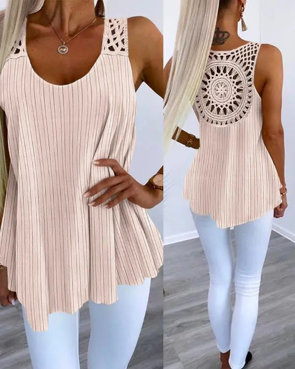 Chic Hollow-Out Crochet Lace Tank Top in Apricot - Perfect for Boho Style white / L(8-10) white / M(6)