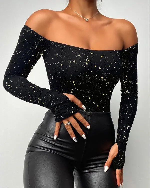 Rhinestone Bandeau Sheer Mesh Long Sleeve Tee – Chic & Sexy Slim Fit Top black / S(4) black / M(6) black / L(8-10) black / S(4)-black / M(6)-black / L(8-10)-black / XL(12)-