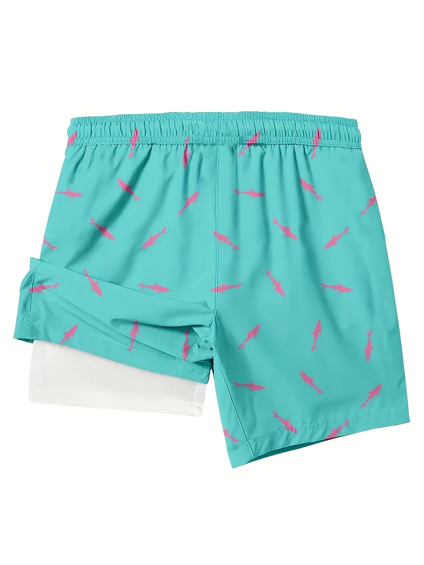 Lightweight Breathable Swim Trunks with Compression Lining, Quick-Dry Fabric, Adjustable Drawstring Waist, Tropical Fish Print in Navy Blue