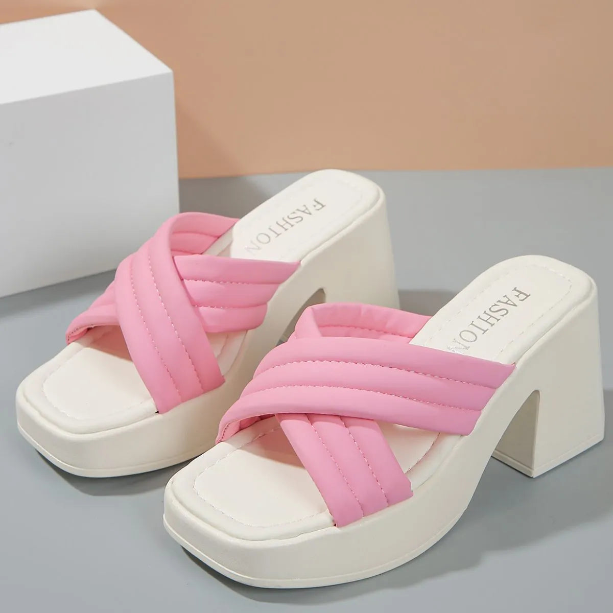 Open Toe Block Heels Sandals Pink