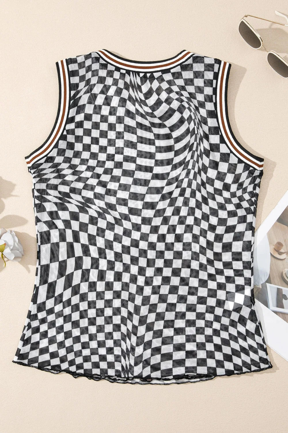 Checkered Round Neck Tank Black / S Black / M Black / L Black / S-Black / M-Black / L-Black / XL-