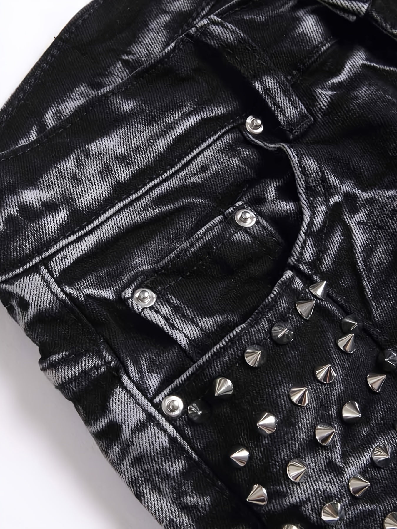 Men's Slim-Fit Rivet-Studded Denim Jeans - Punk Style, Stretch Cotton Blend Black / 30 Black / 32 Black / 34 Black / 30-Black / 32-Black / 34-Black / 36-Black / 38-