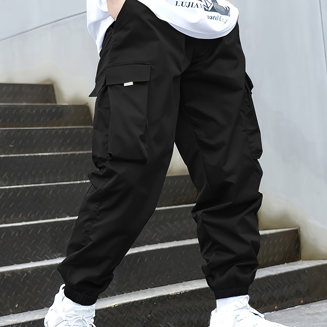 Boys Flap Pocket Cargo Pants Athletic Elastic Joggers Trousers Sweatpants