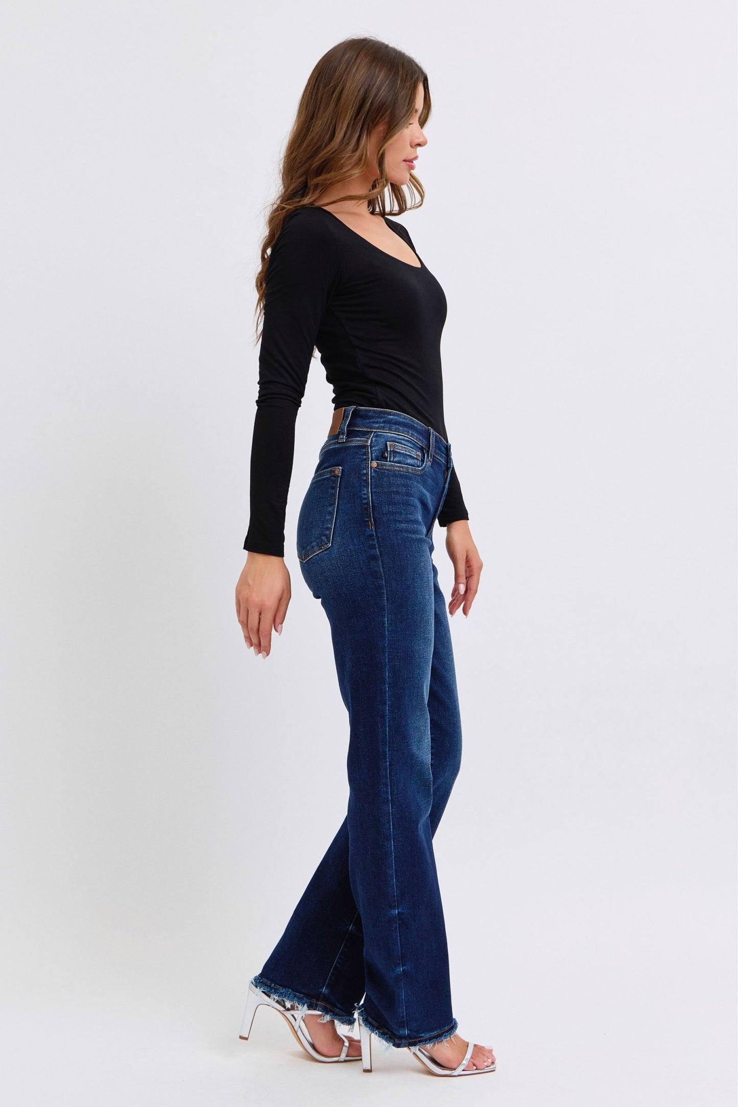 Judy Blue Full Size Raw Hem Straight Leg Jeans Dark / 0(24) Dark / 1(25)