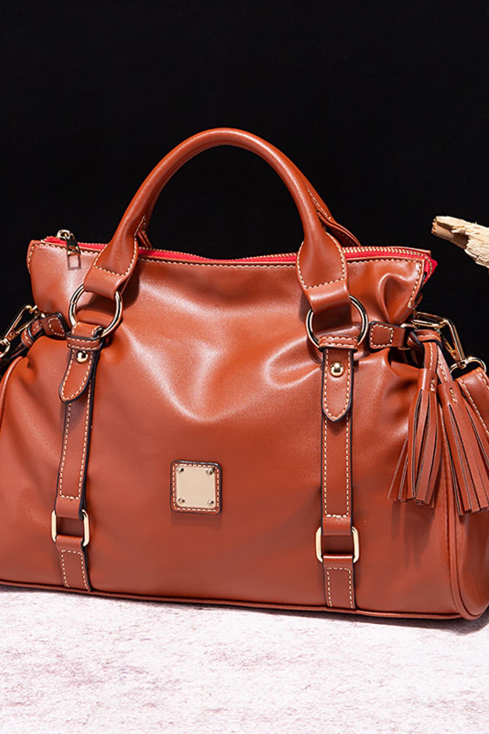PU Leather Handbag with Tassels Caramel / One Size Blue Purple / One Size