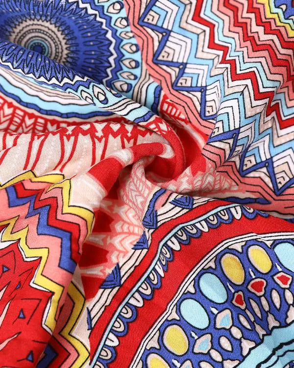 Chic Geometric Tribal Print Shirred Wide Leg Pants for Effortless Style red / L(8-10) red / M(6)