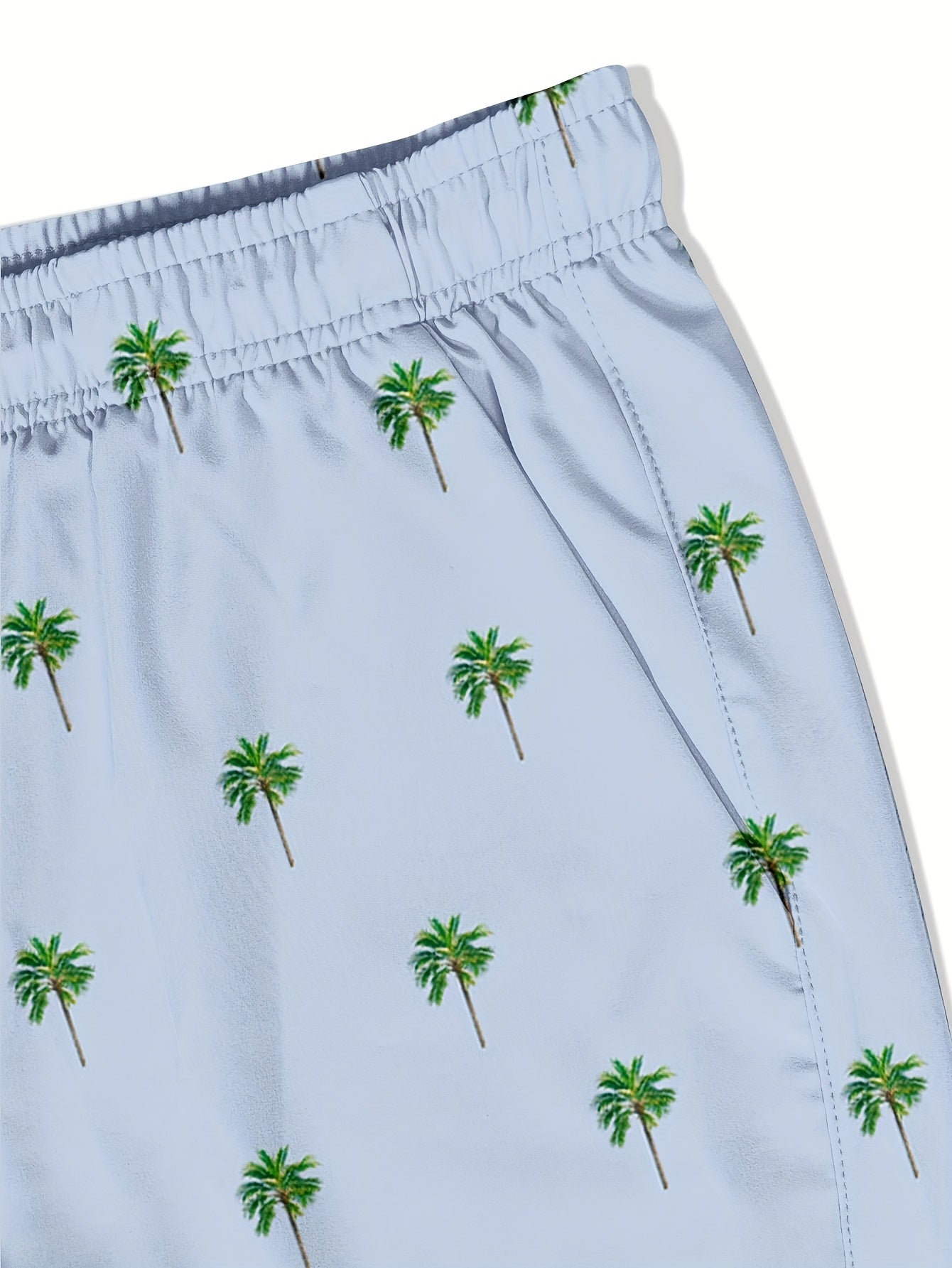 Men's Quick-Dry Swim Trunks with Pockets - 2-in-1 Design, Coconut Tree & Camo Print, Drawstring Waist