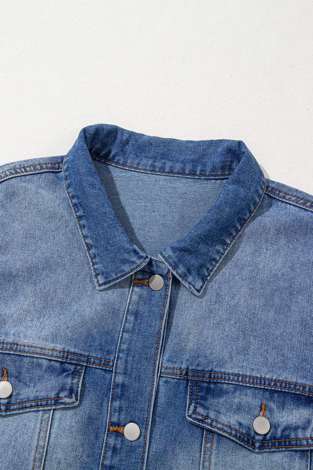 Peacock Blue Ruffled Frayed Short Sleeve Plus Size Denim Jacket Peacock Blue / 1X Peacock Blue / 2X