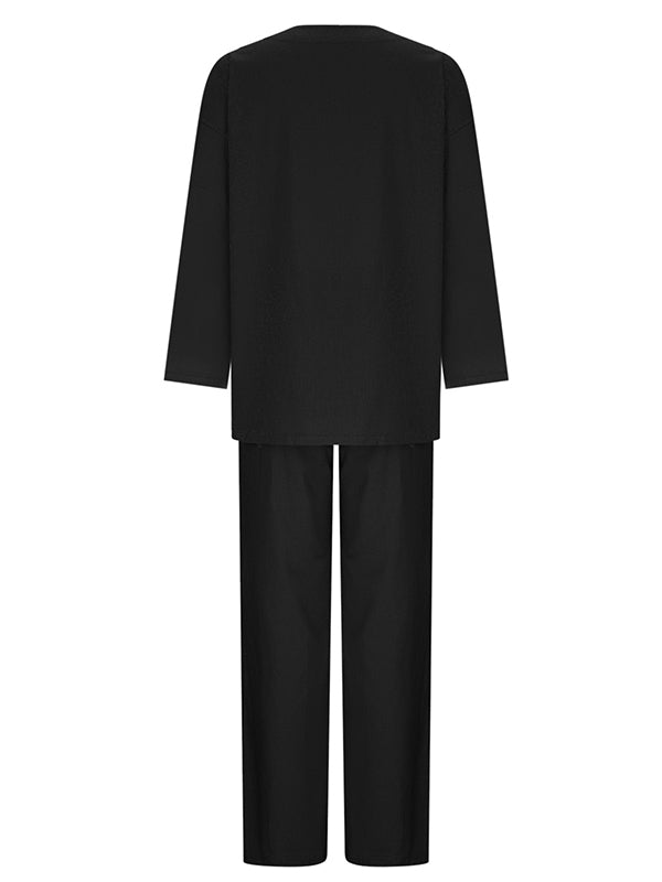 Chic Comfort: Solid Color Loose-Fit Long Sleeve Top & Drawstring Pants Set BLACK / S BLACK / M BLACK / L BLACK / S-BLACK / M-BLACK / L-BLACK / XL-BLACK / 2XL-BLACK / 3XL-BLACK / 4XL-BLACK / 5XL-LAKE BLUE / S-LAKE BLUE / M-LAKE BLUE / L-LAKE BLUE / XL-LAKE BLUE / 2XL-LAKE BLUE / 3XL-LAKE BLUE / 4XL-LAKE BLUE / 5XL-LIGHT BROWN / S-LIGHT BROWN / M-LIGHT BROWN / L-LIGHT BROWN / XL-LIGHT BROWN / 2XL-LIGHT BROWN / 3XL-LIGHT BROWN / 4XL-LIGHT BROWN / 5XL-