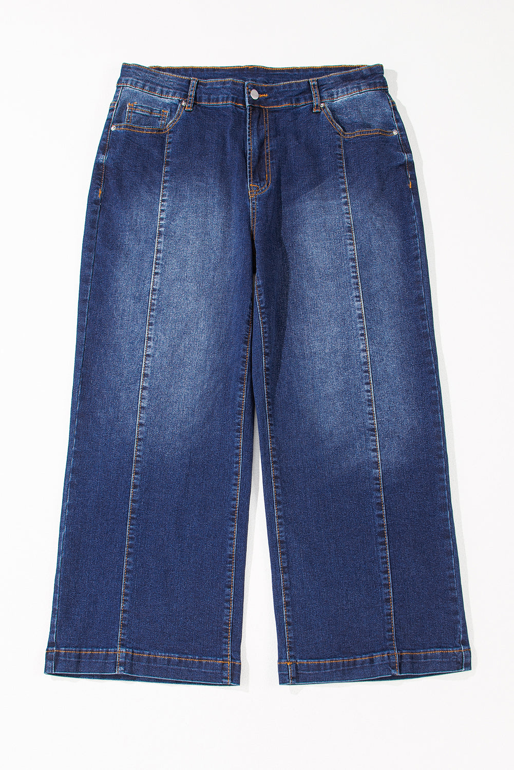 Navy Blue Plus Size Seamed Wide Leg High Waist Jeans Navy Blue / 1X Navy Blue / 2X