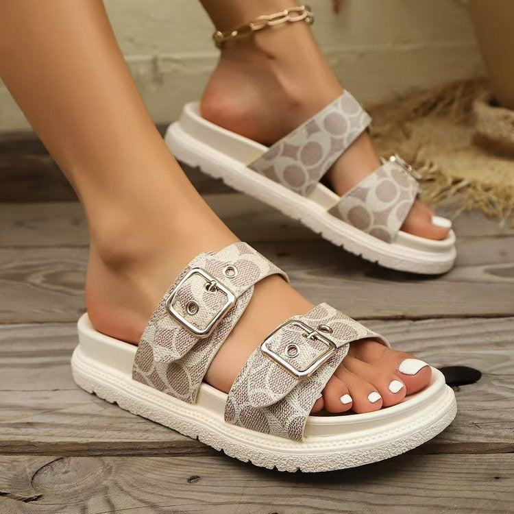 Open Toe Double Buckle Flat Sandals Black / 37(US6) Black / 38(US7) Beige / 36(US5) Black / 37(US6)-Black / 38(US7)-Beige / 36(US5)-Black / 39(US8)-Black / 40(US9)-Black / 41(US10)-Black / 42(US10.5)-Black / 43(US11)-Beige / 37(US6)-Beige / 38(US7)-Beige / 39(US8)-Beige / 40(US9)-Beige / 41(US10)-Beige / 42(US10.5)-Beige / 43(US11)-Black / 36(US5)-