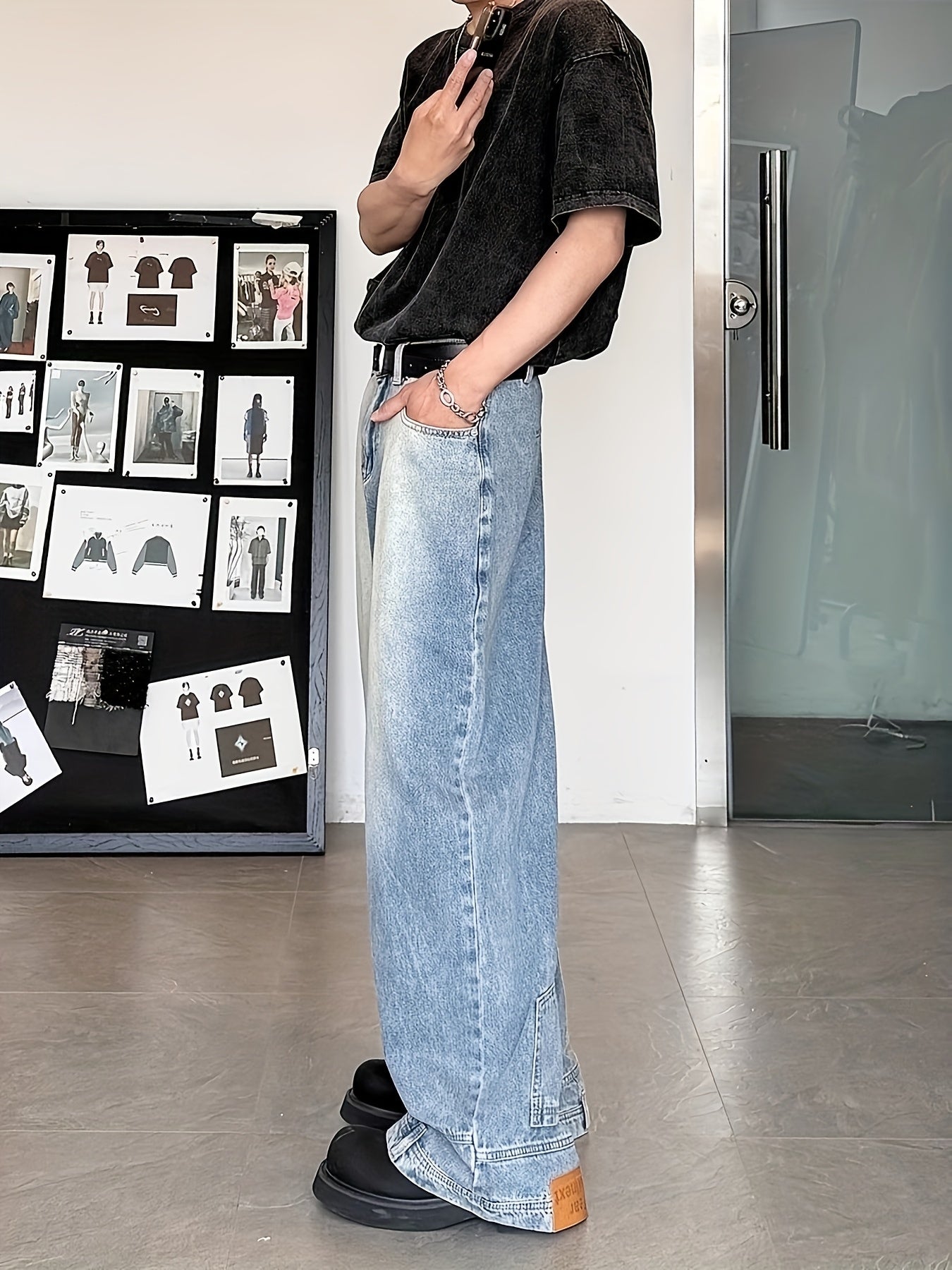 (Button Hole Not Opened) Reverse Pocket Design, High Street Jeans, Men'S And Women'S Versatile, Washed Wide Leg Retro Pants Light Blue / S Light Blue / M Light Blue / L Light Blue / S-Light Blue / M-Light Blue / L-Light Blue / XL-Light Blue / XXL-Light Blue / XXXL-
