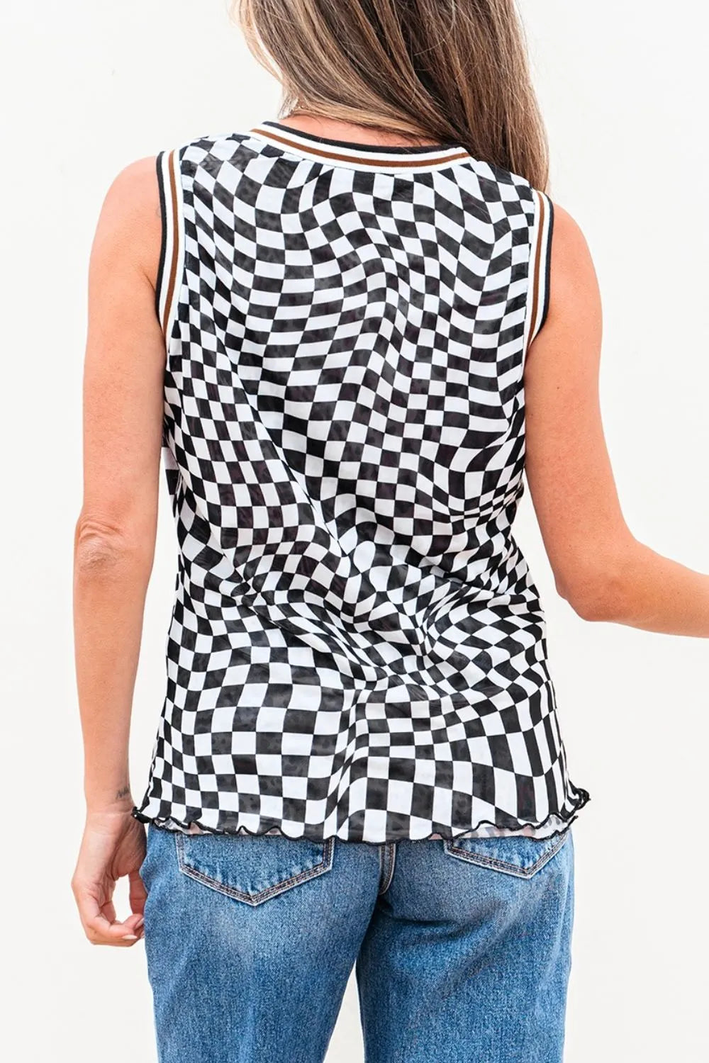 Checkered Round Neck Tank Black / S Black / M Black / L Black / S-Black / M-Black / L-Black / XL-