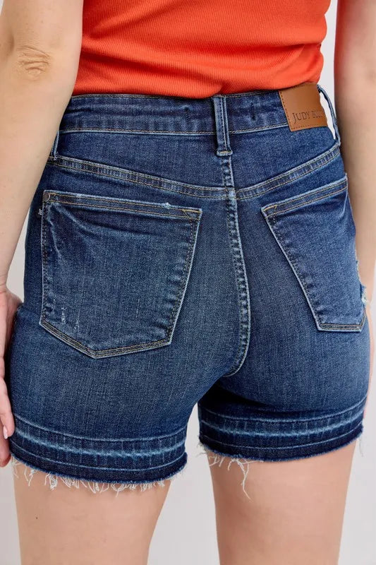 Judy Blue High Waist Tummy Control Destroy Release Hem Denim Shorts DK / S DK / L DK / M DK / S-DK / L-DK / M-DK / 1XL-DK / 3XL-DK / 2XL-