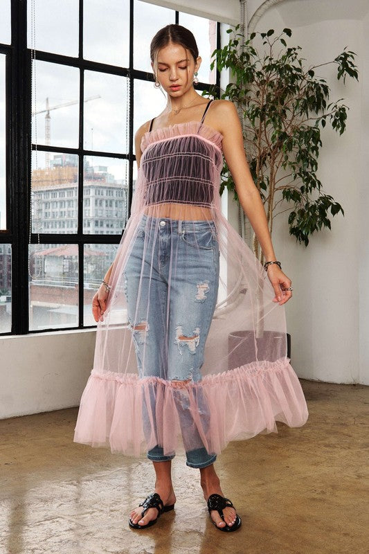 ADORA Ruffled Mesh Cover Up Dress Blush Pink / S Blush Pink / M Blush Pink / L Blush Pink / S-Blush Pink / M-Blush Pink / L-